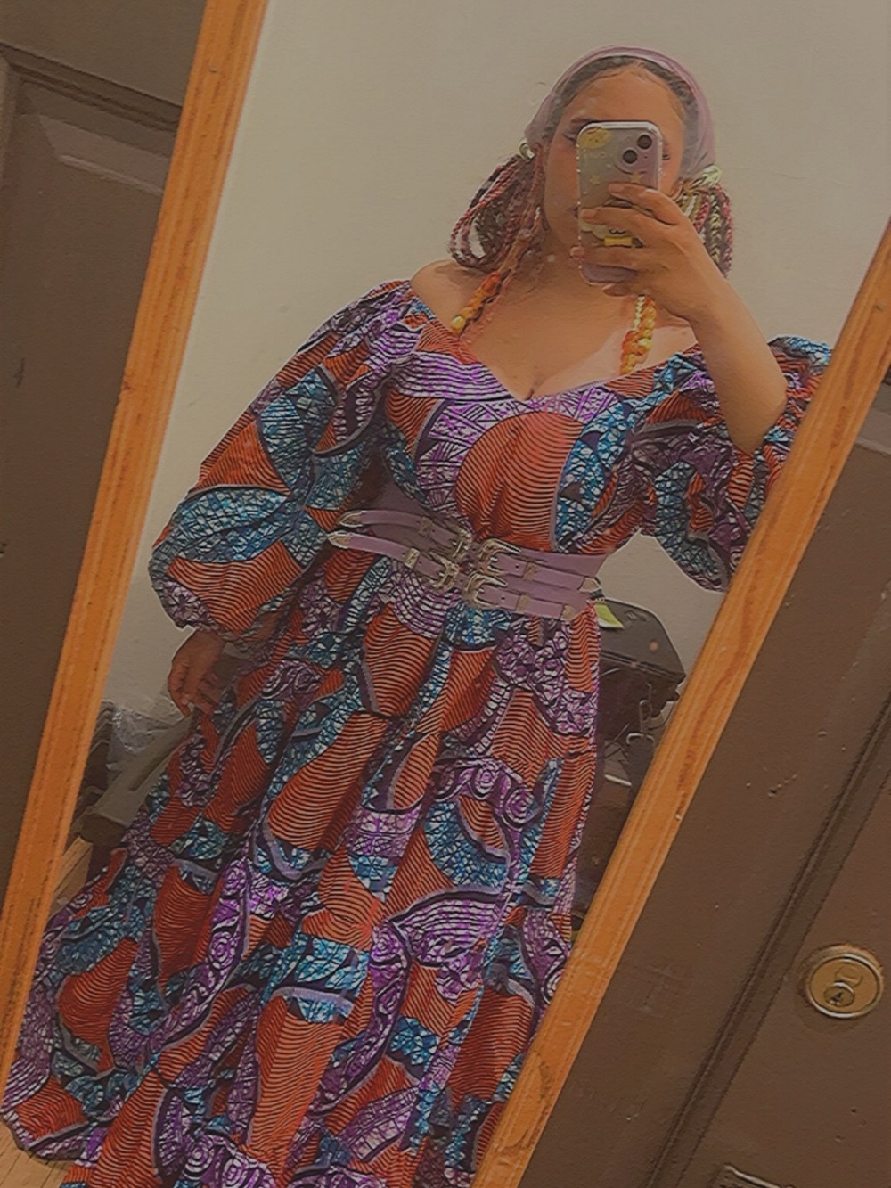 Vibrant African print Maxi Dress - Bold Orange & Teal - Picture 9 of 10